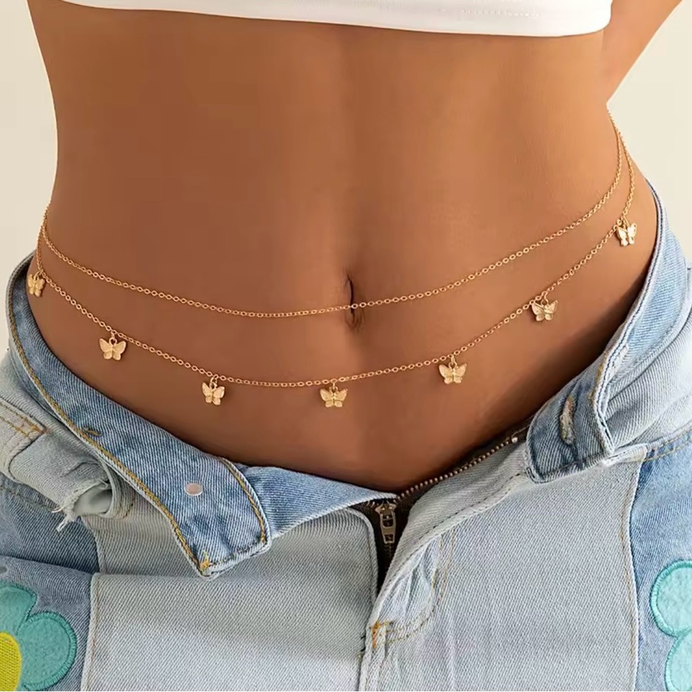 2pcs Gold Butterfly Waist Chain